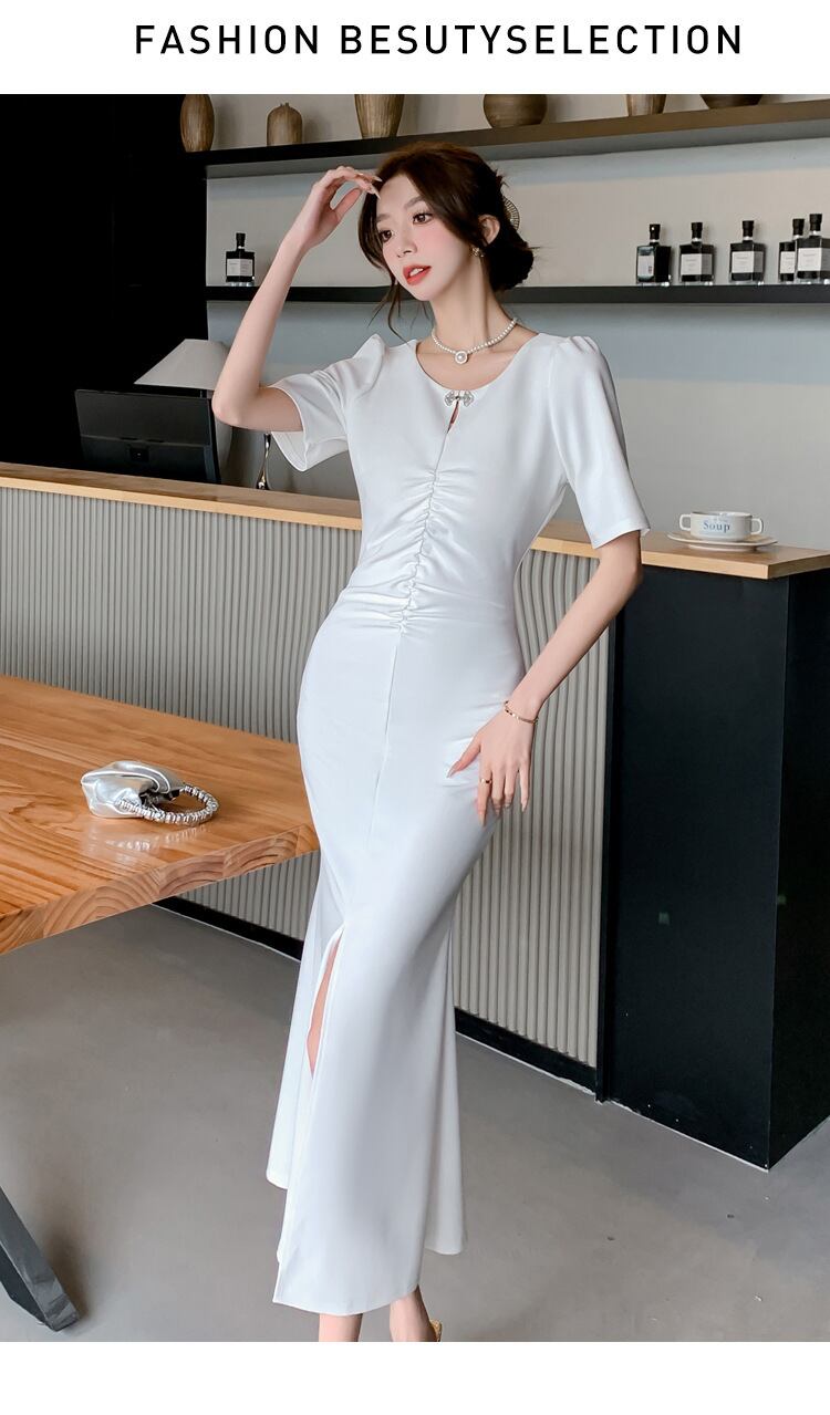 【dress】ギャザーマーメイドスリットワンピース G20993