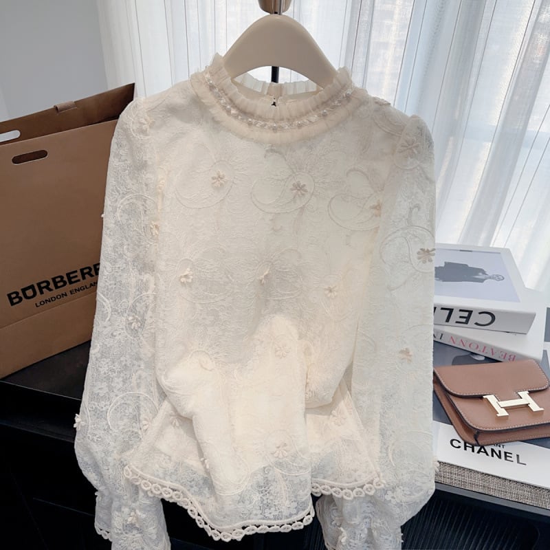 【tops】レース切り替えシャツトップス M29115