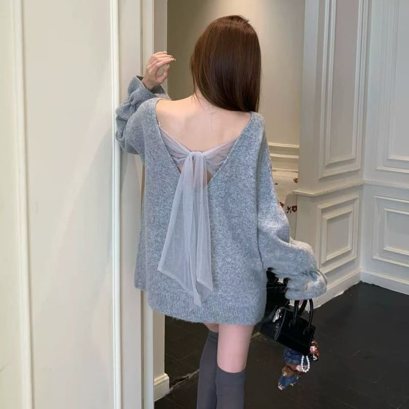 【tops】バックリボンニットトップス Q7480