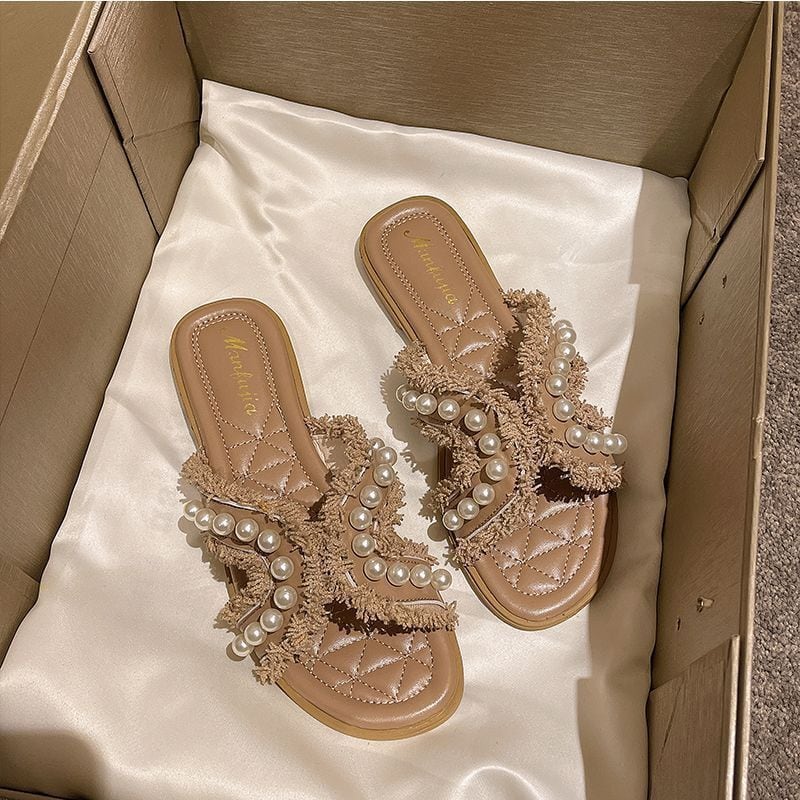 【shoes】3色ビーズスリッパF7463