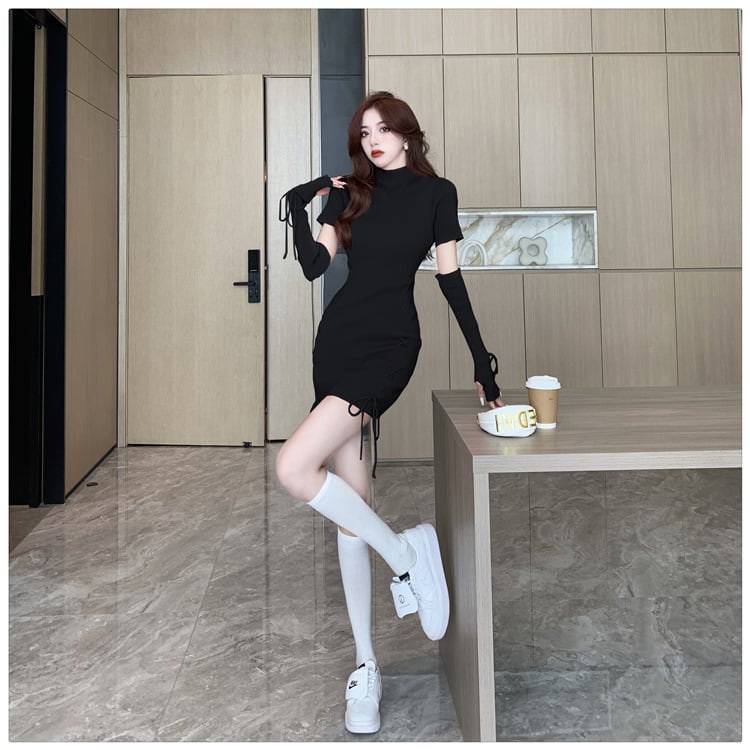 【dress】アームカバー付きニットワンピース M18702