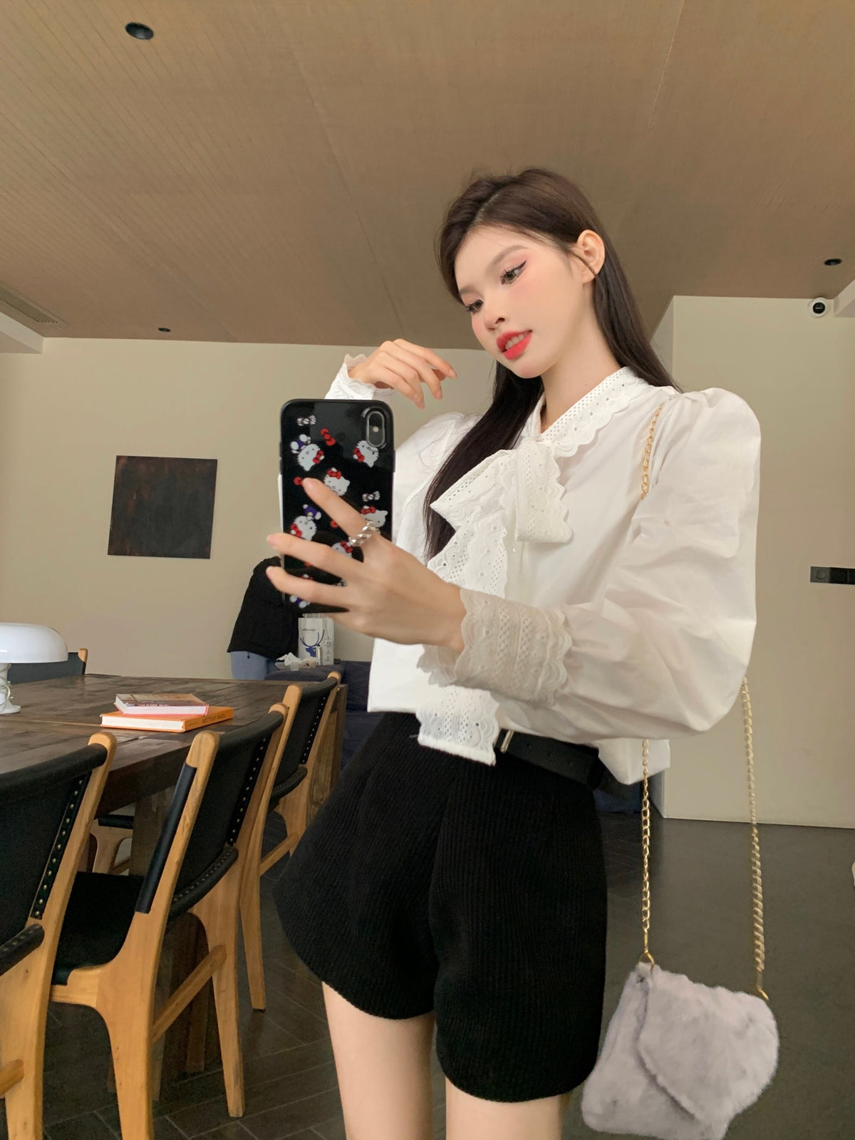 【tops】レース切り替えシャツブラウス M29816