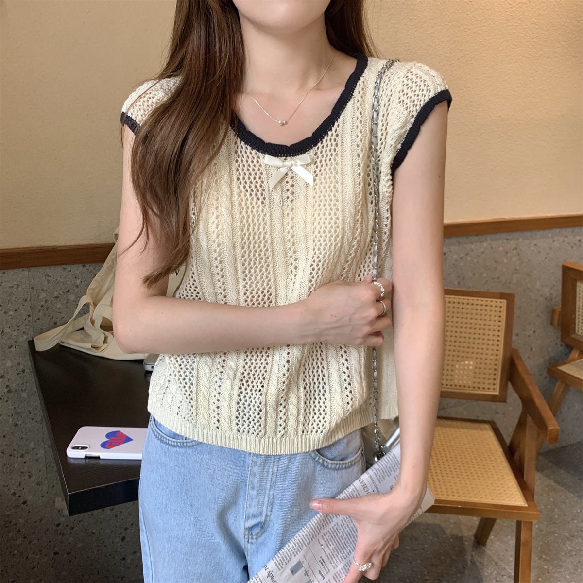 【tops】カットワークニットTシャツ M24902