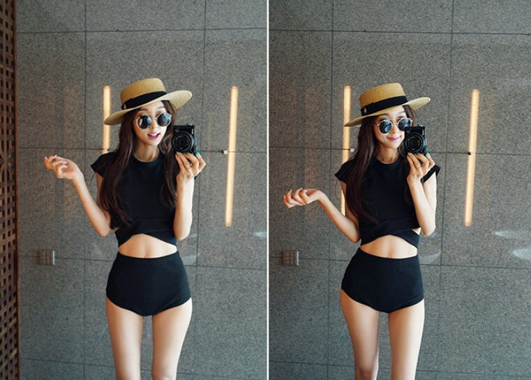 【水着】海旅行韓国風INS風シンプル無地着痩せハイウエストセクシー水着F2292