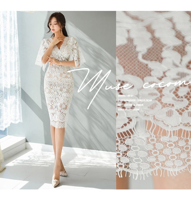 【dress】Vネックレースタイトワンピース G21525