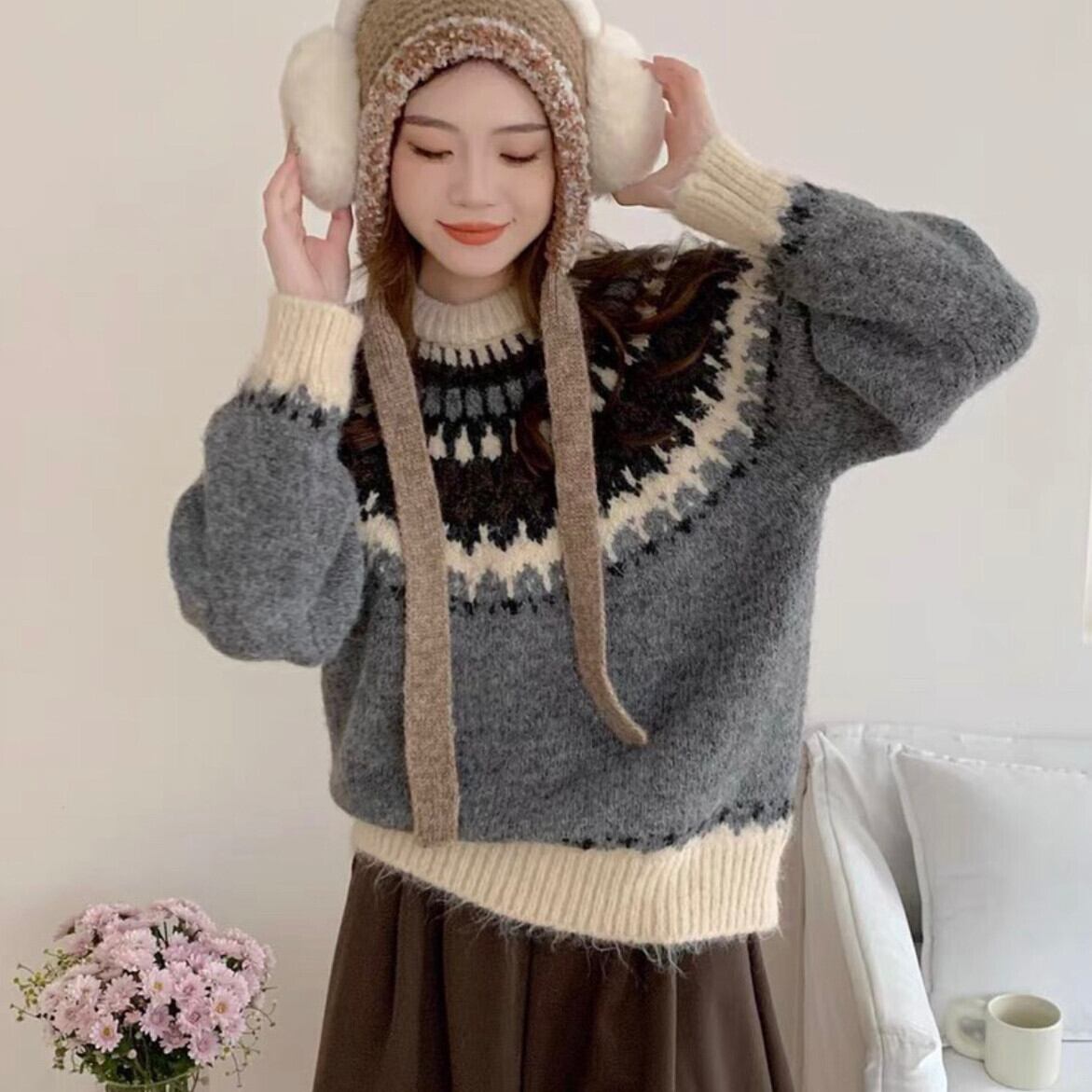 【tops】ジャカードニットセーター M27874