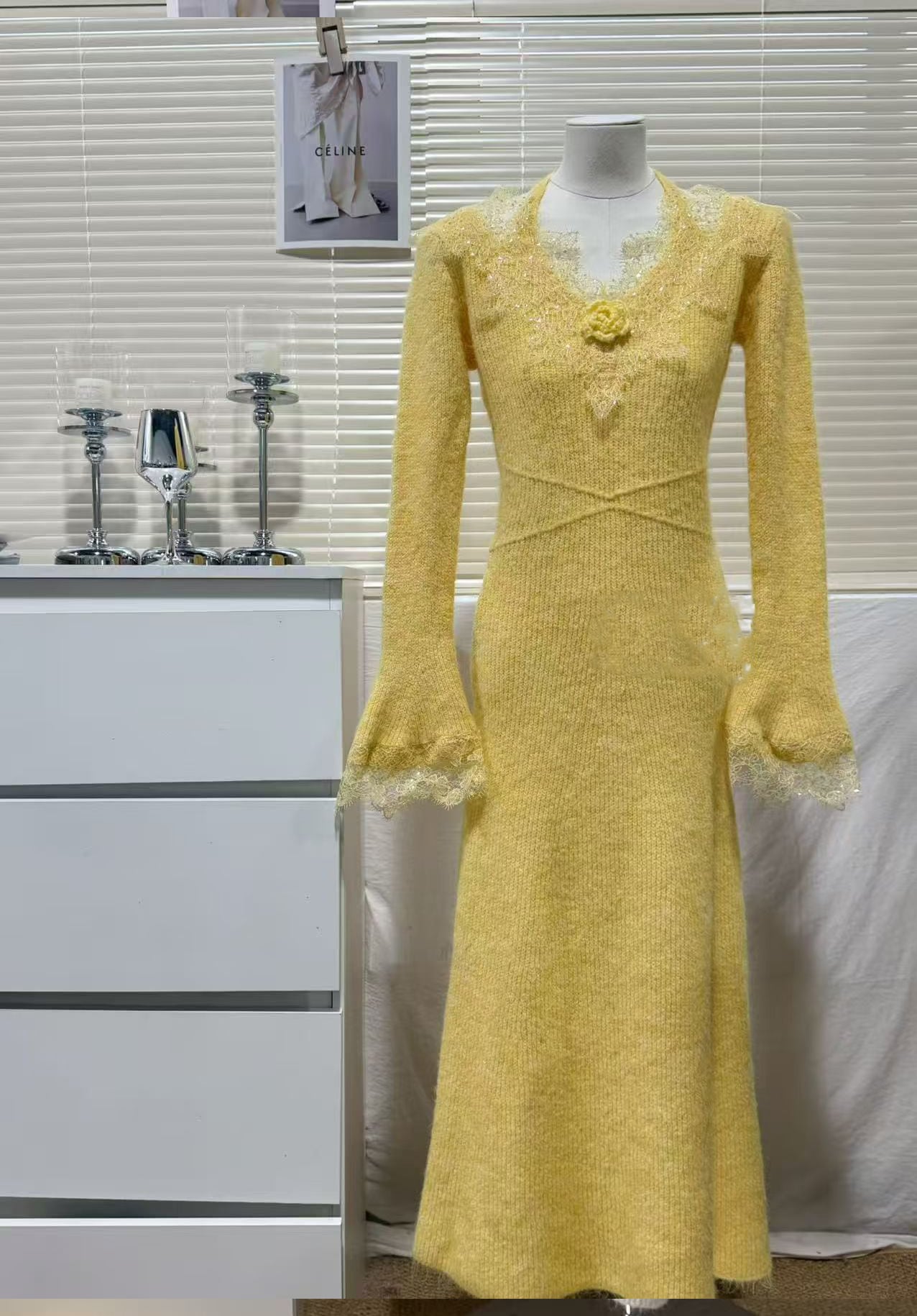 【dress】レースドッキングニットワンピース Q7479