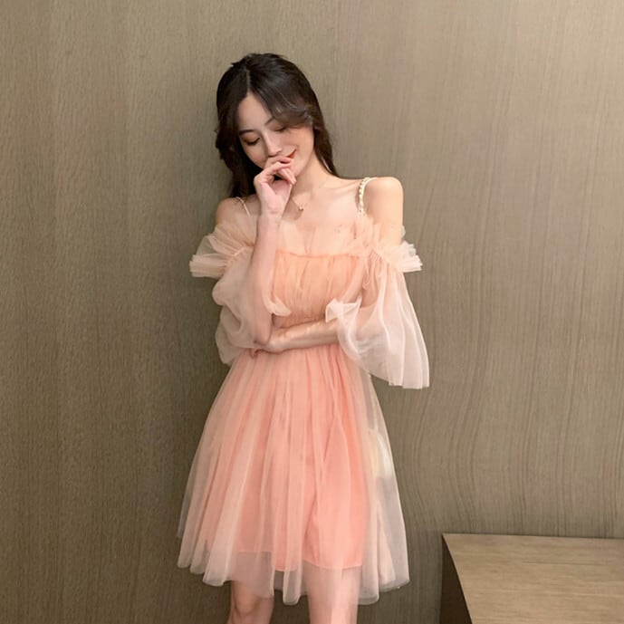 【dress】ギャザーオフショルチュールワンピース N2666