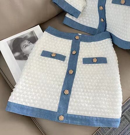 【set】一目惚れ!エレガント夏新作2点セットラウンドネック半袖Tシャツ+配色スカート通勤日常セットアップF2023