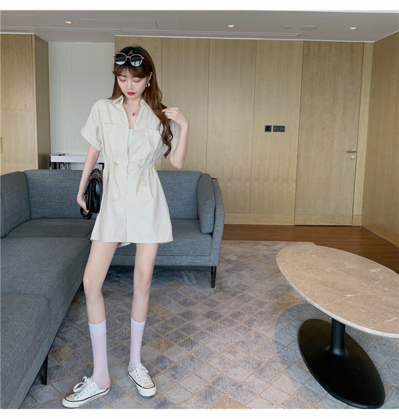 【set】POLOネックウェスト絞りオールインワンF7485