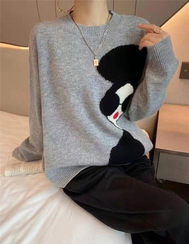 【tops】話題沸騰中INS風韓国風2色ラウンドネック長袖配色着やせニットセーターF1450