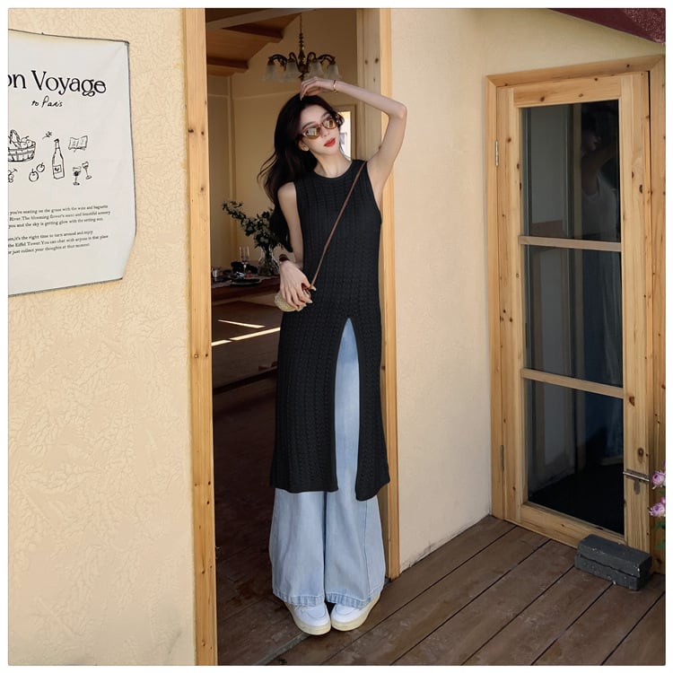 【dress】ノースリーブスリットニットワンピース G21070