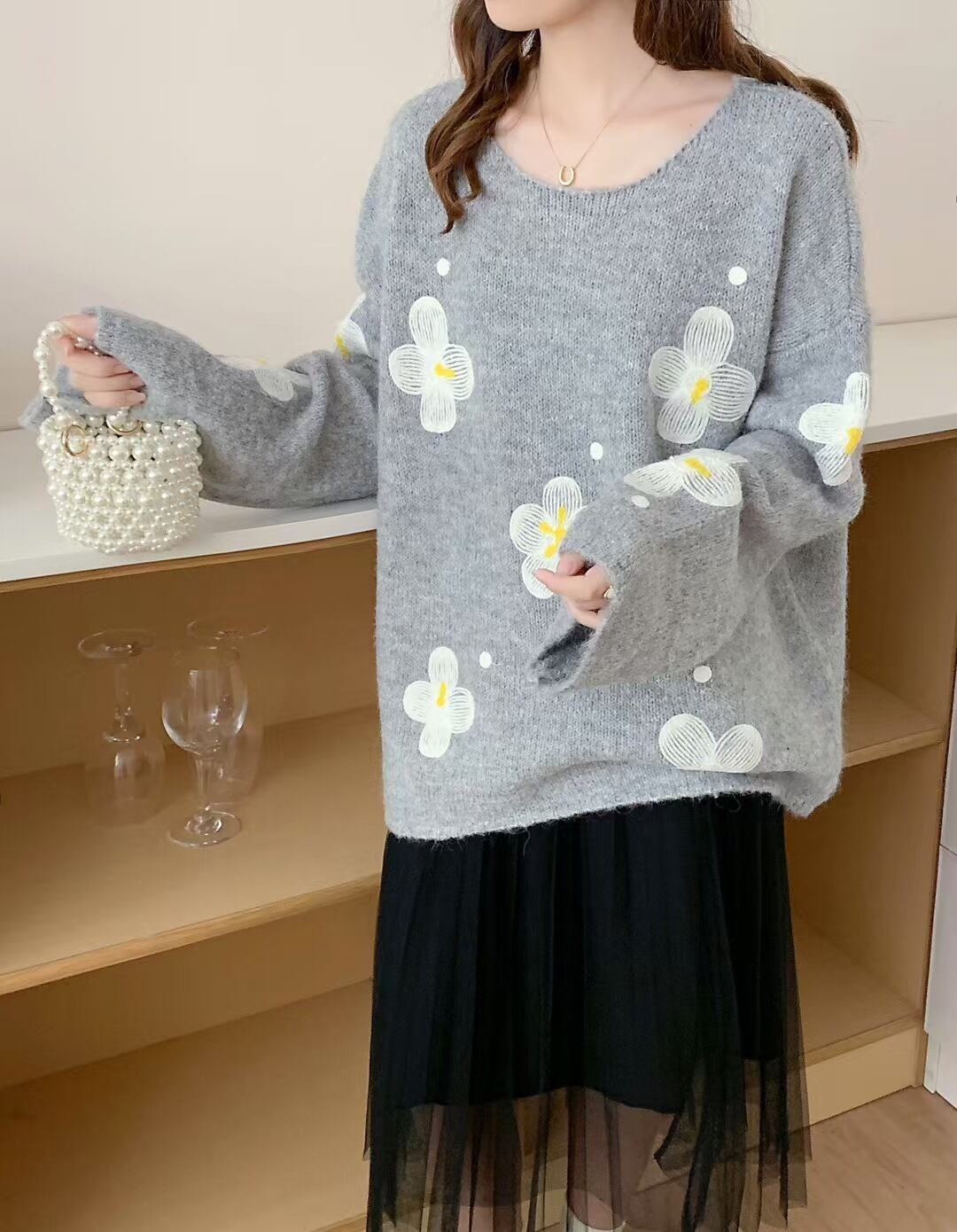 【tops】プリントニットセーター M28628