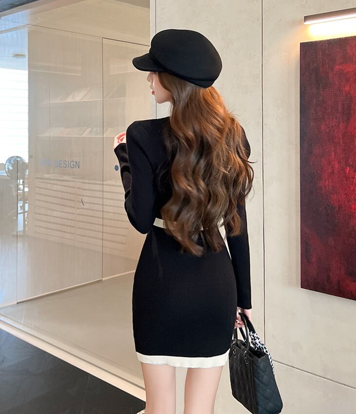 【dress】Vネックニットワンピース Q6940