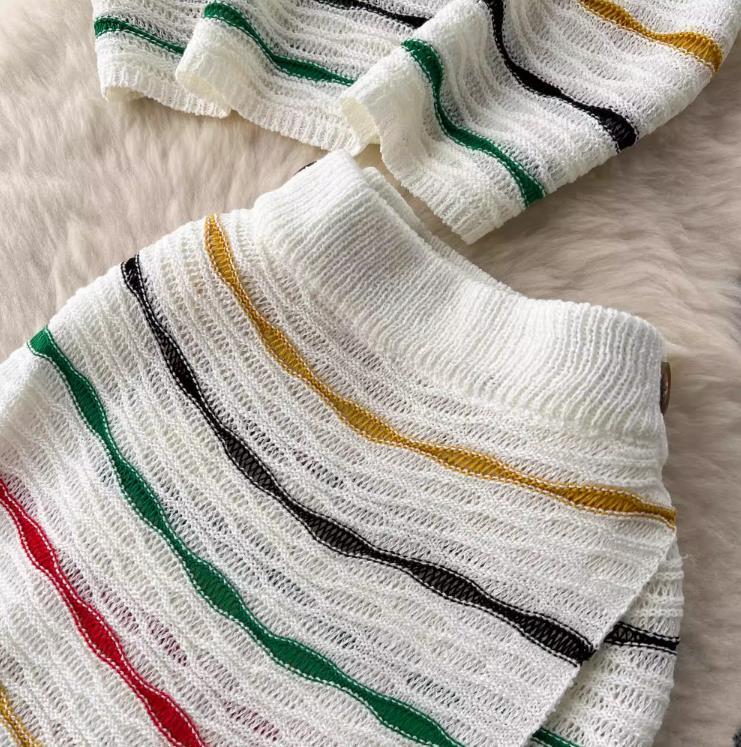 【set】ボーダー柄Tシャツ+スカート2点セットF7522