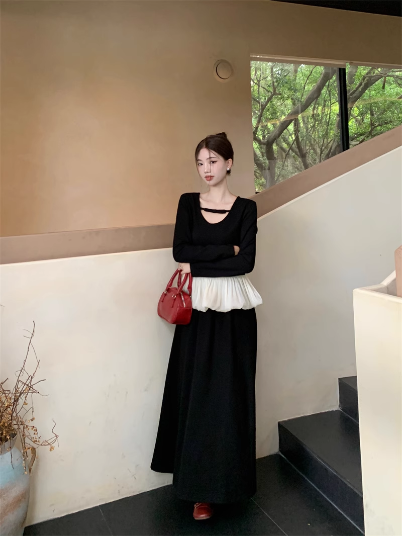 【set】長袖トップス+体型カバースカート2点セット F8316