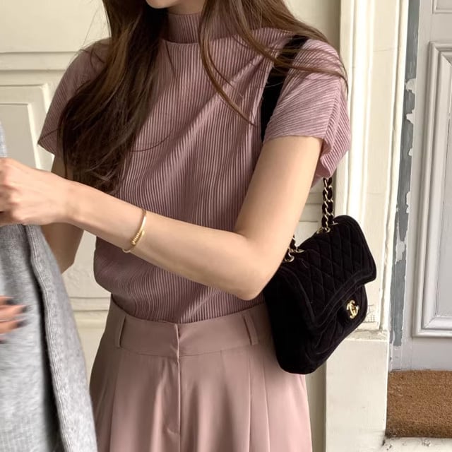 【tops】5色ハーフネックＴシャツF7422