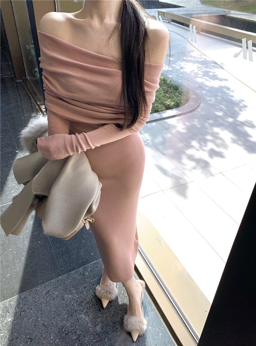 【dress】ボートネックニットワンピース　M27954