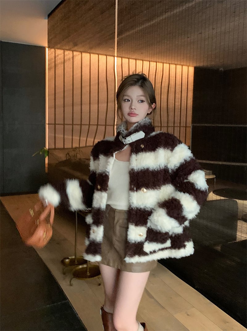 【outer】ボーダー柄ショートコート　M28532