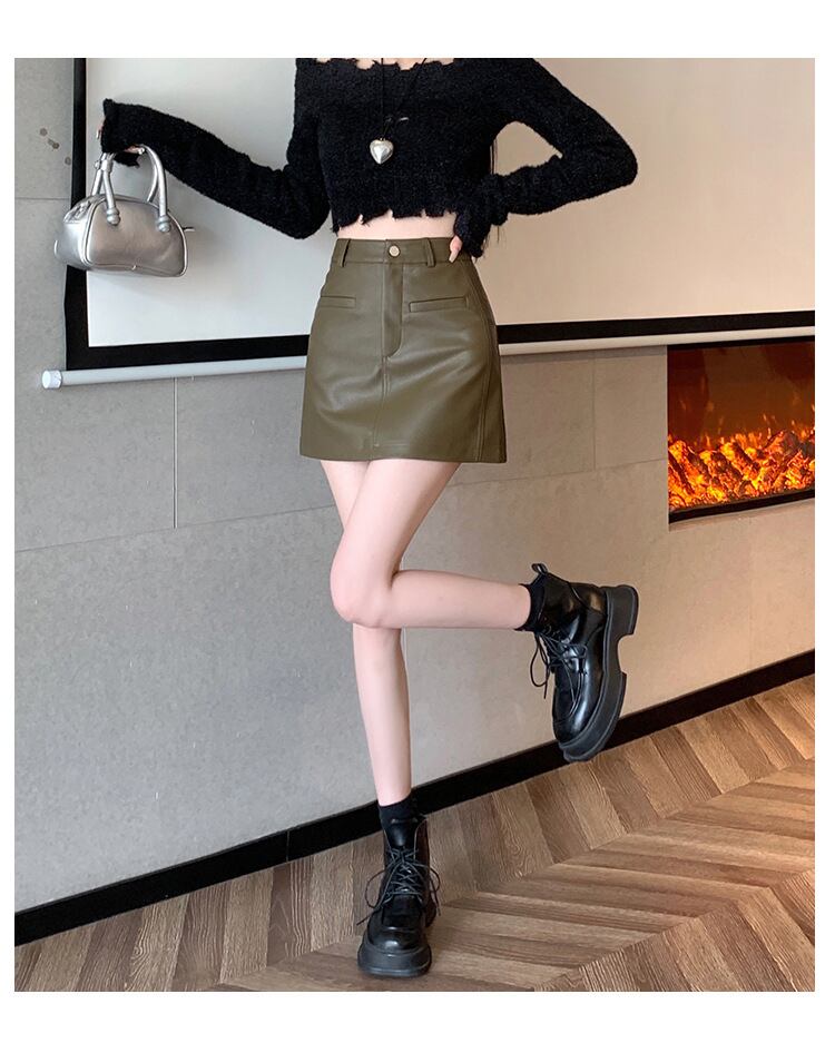 【bottoms】オシャレ度満点〜体型カバーAラインPUスカート G16501