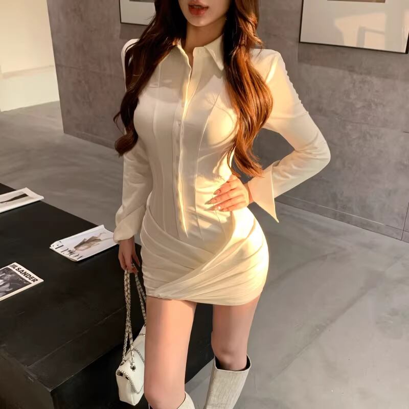 【dress】2色展開タイトシャツワンピース Q7821