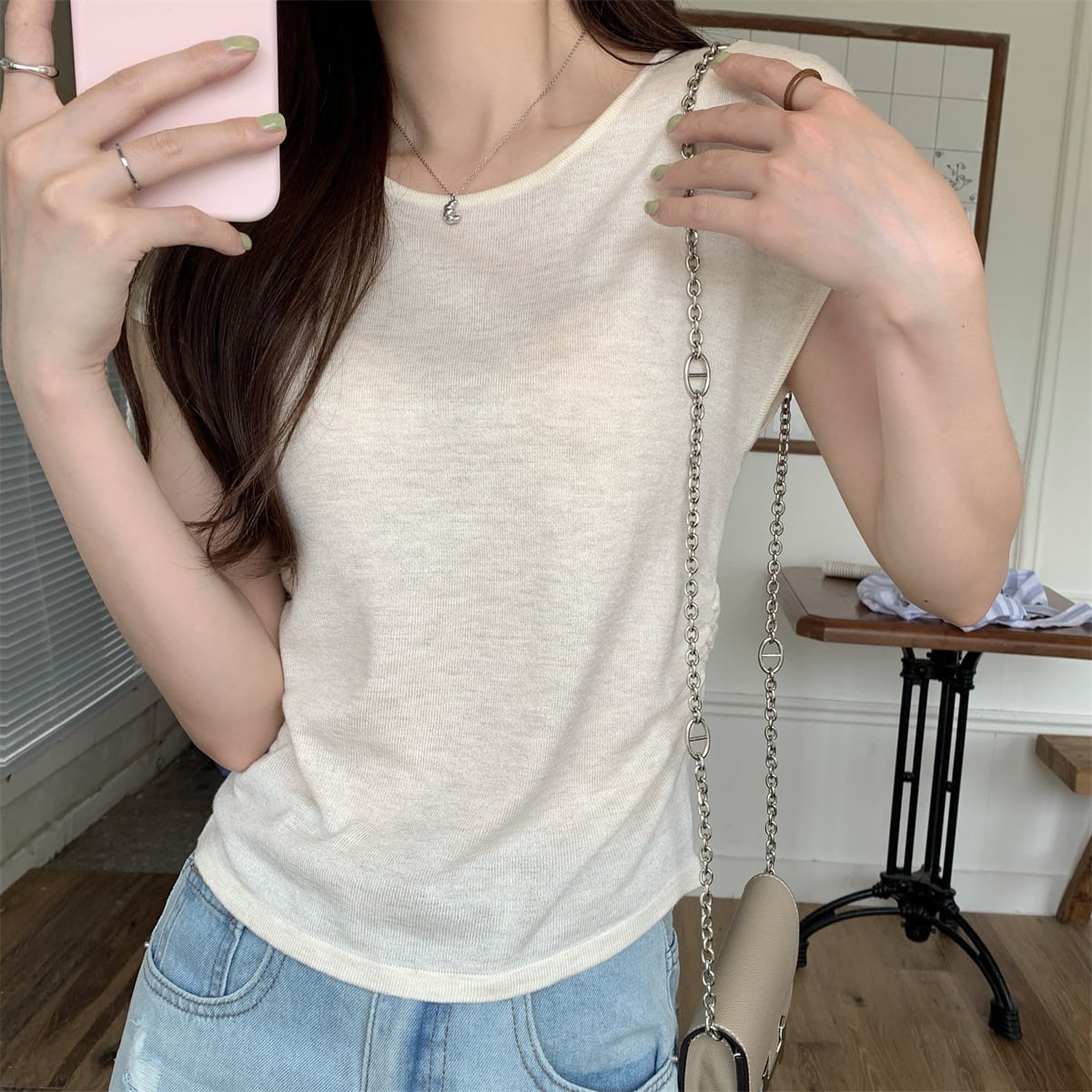 【tops】ニットTシャツ　M25142