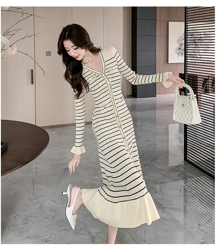 【dress】Vネックニットワンピース　M26334