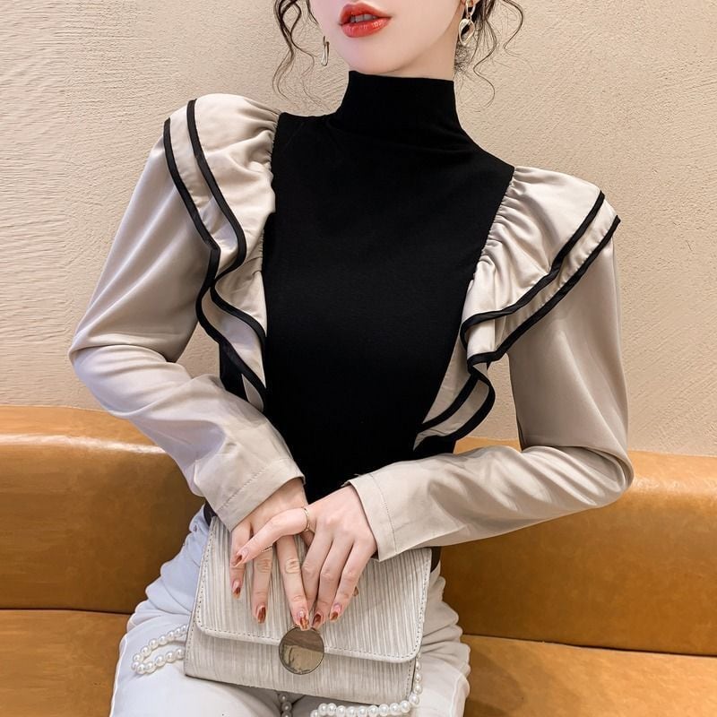 【tops】ハイネックフリルTシャツG20386