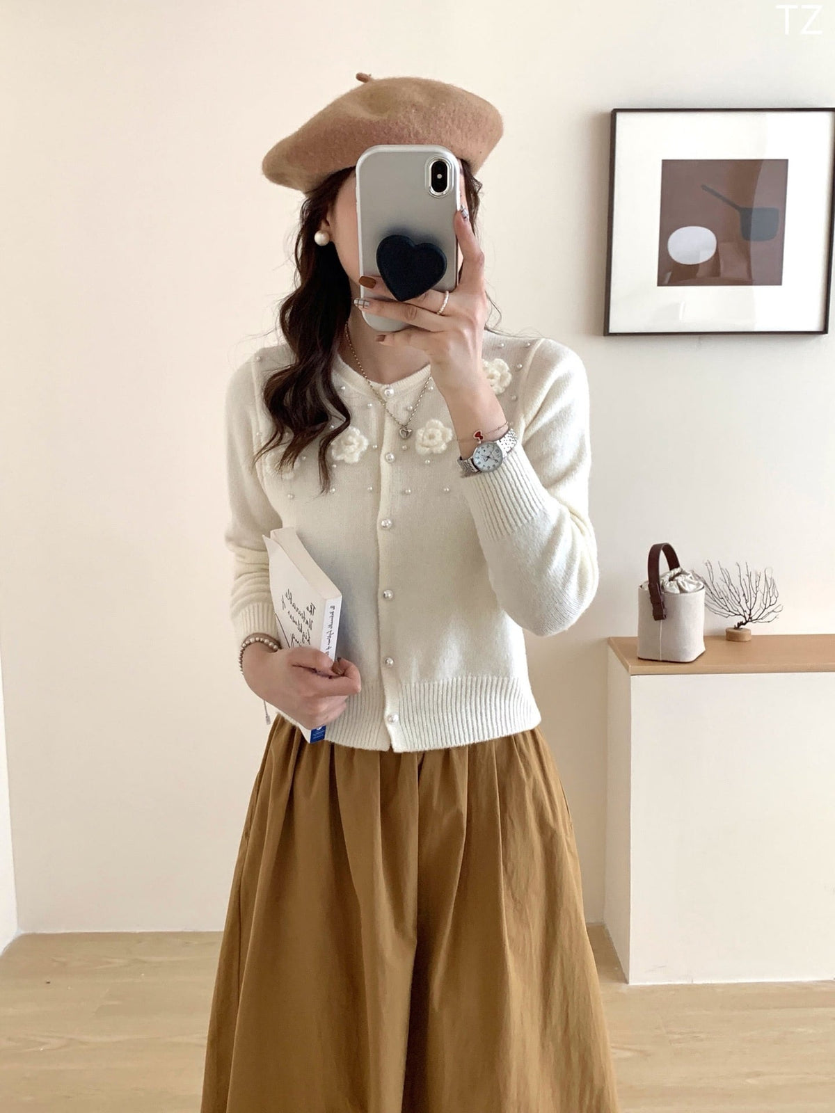 【outer】立体フラワーニットカーデ　M25772