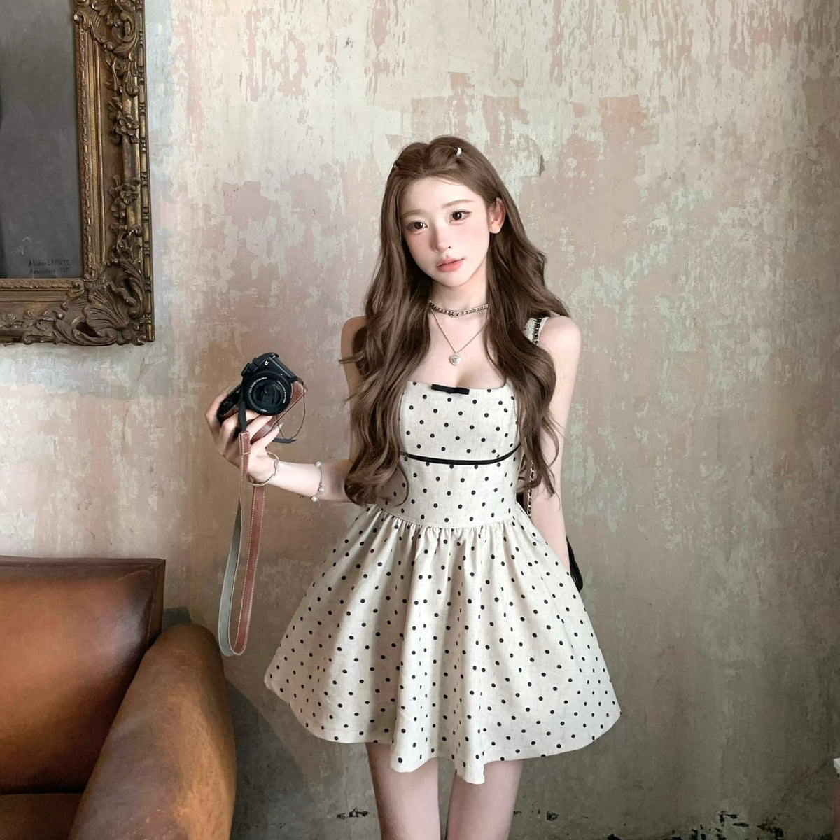 【dress】バックリボンドット柄ミニワンピース　M30198