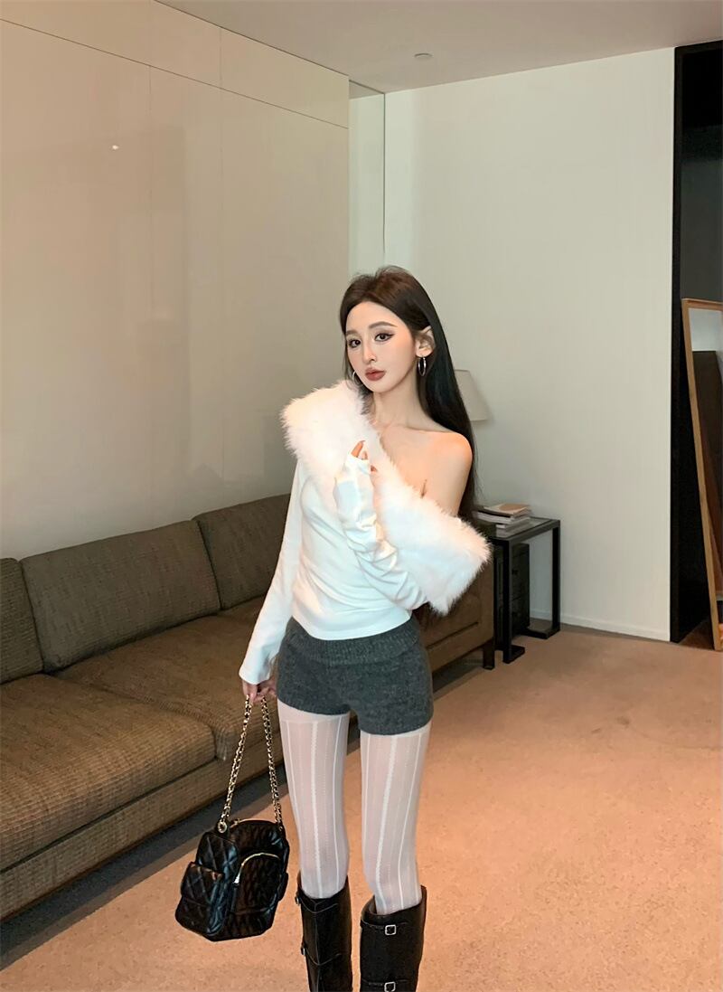 【tops】ファーオフショルダートップス　M29005