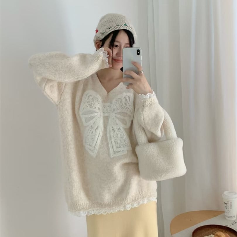 【tops】レースリボンニットセーター　M28341