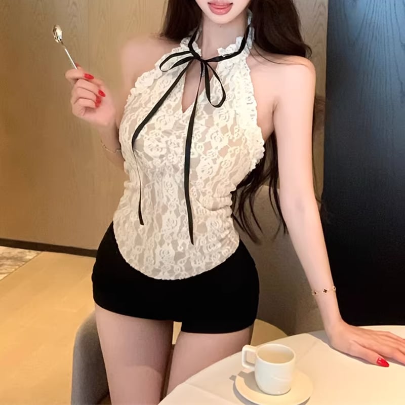 【tops】ホルターネックレーストップス Q8254