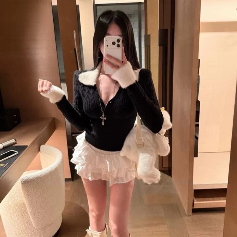 【tops】ファードッキングニットトップス Q7627