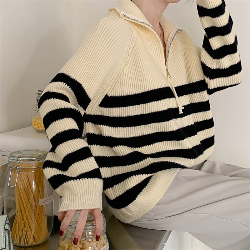 【tops】ボーダー柄ニットセーター　M26978