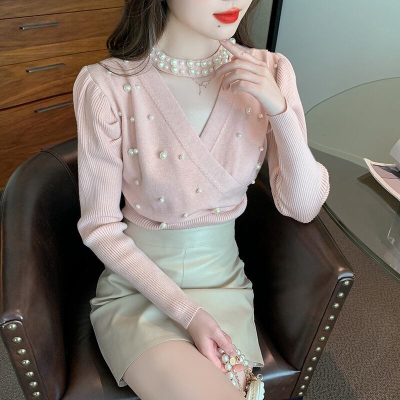 【tops】パールニットトップス　M19018
