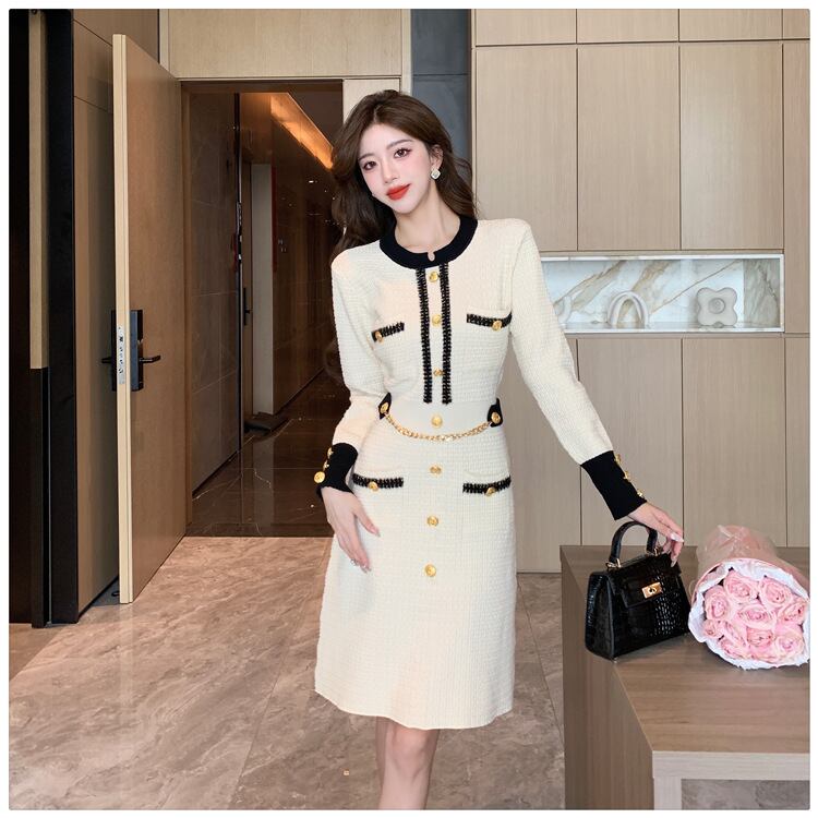 【dress】秋冬長袖ニットワンピース G18991