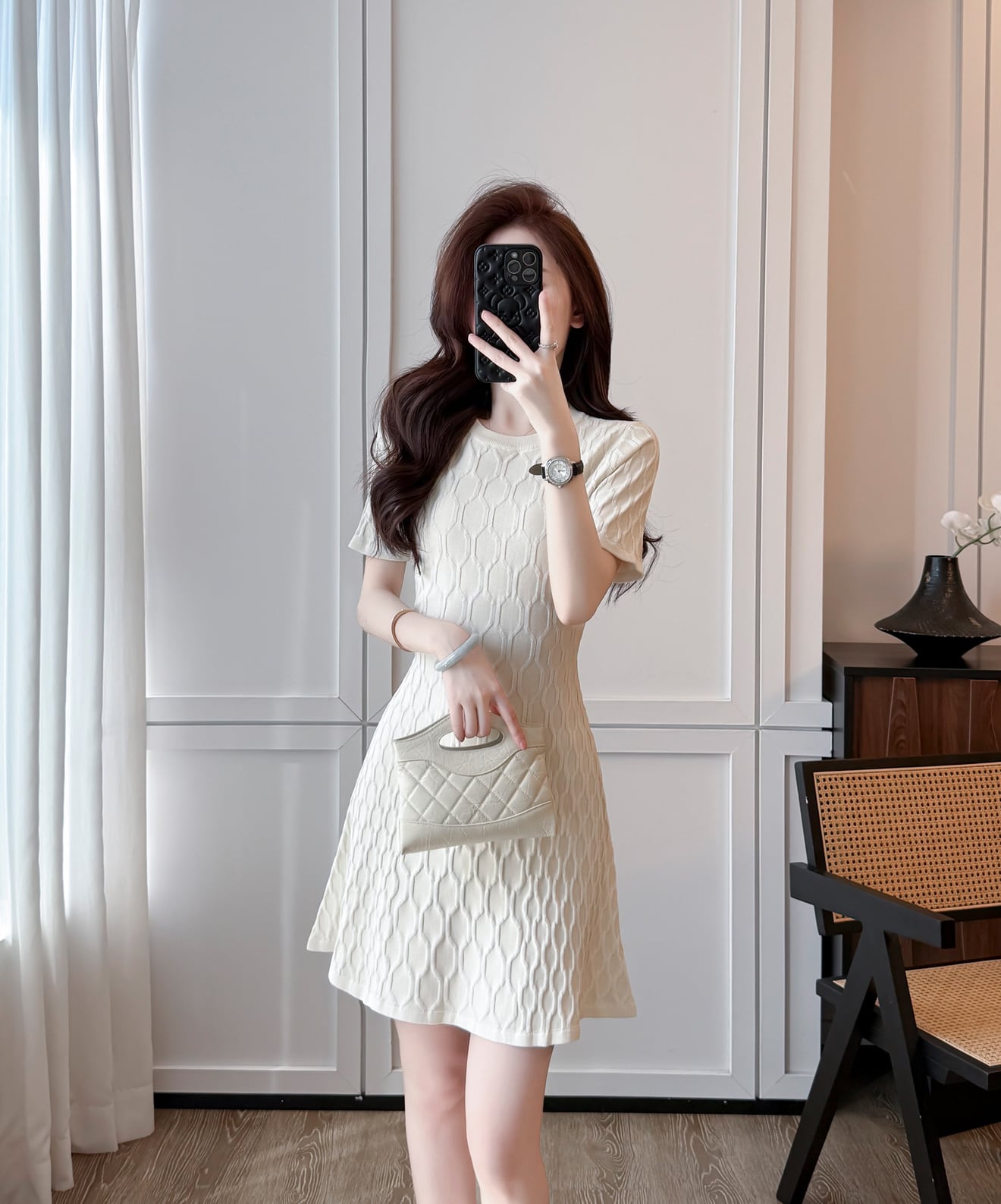 【dress】Aライン半袖ニットワンピース Q8490