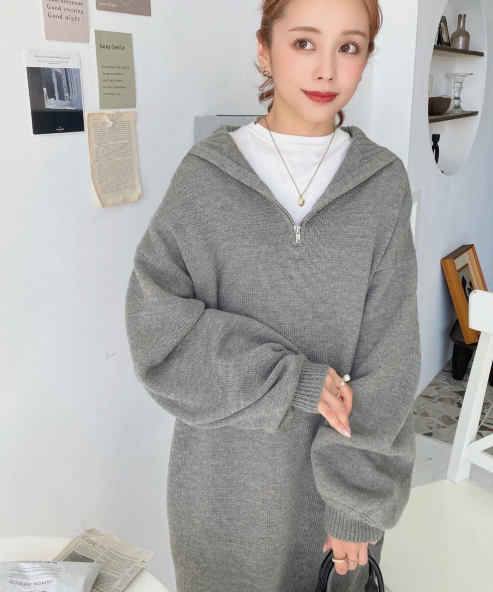 【dress】フード付きニットワンピース　M25561