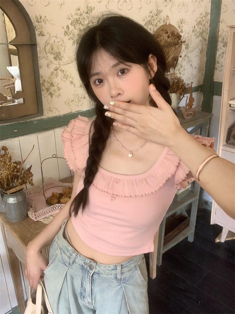 【tops】ギャザーフリルTシャツ　M25238