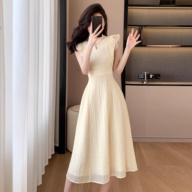 【dress】フレンチスリーブAラインワンピースF7477