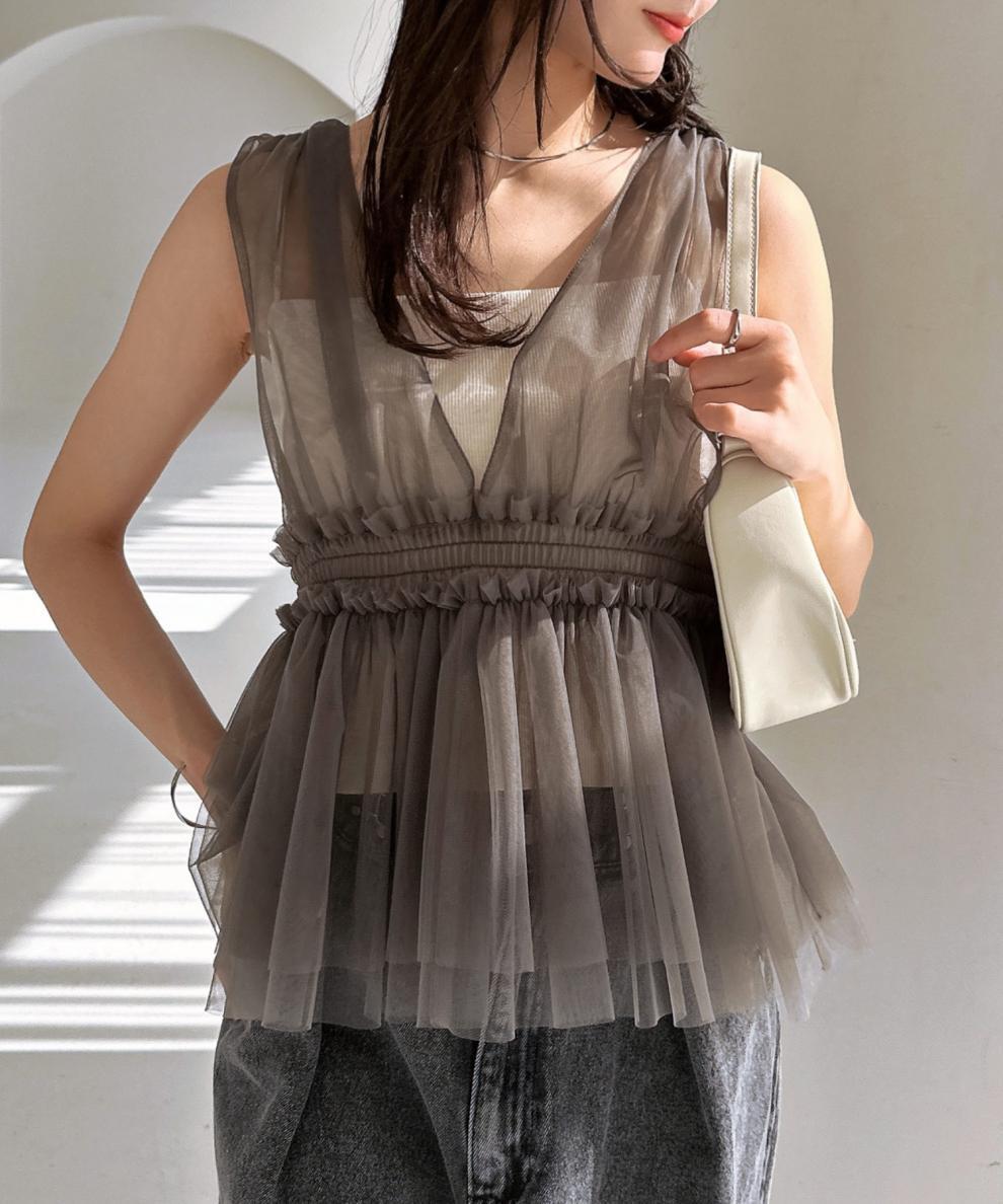 【tops】チュールノースリーブトップス　M29964