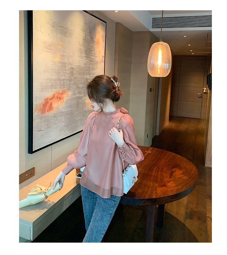 【tops】美人度アップ!ファッション韓国系スウィートシフォン長袖洋気シャツ G1480