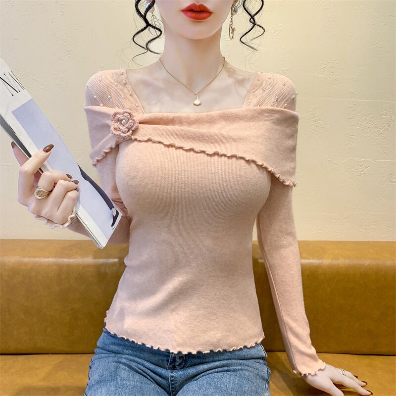 【tops】パール立体フラワーニットトップス　M28666