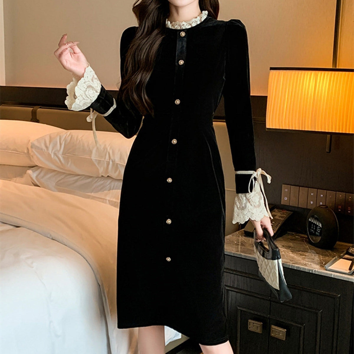 【dress】レース切り替えデートワンピース　N2394