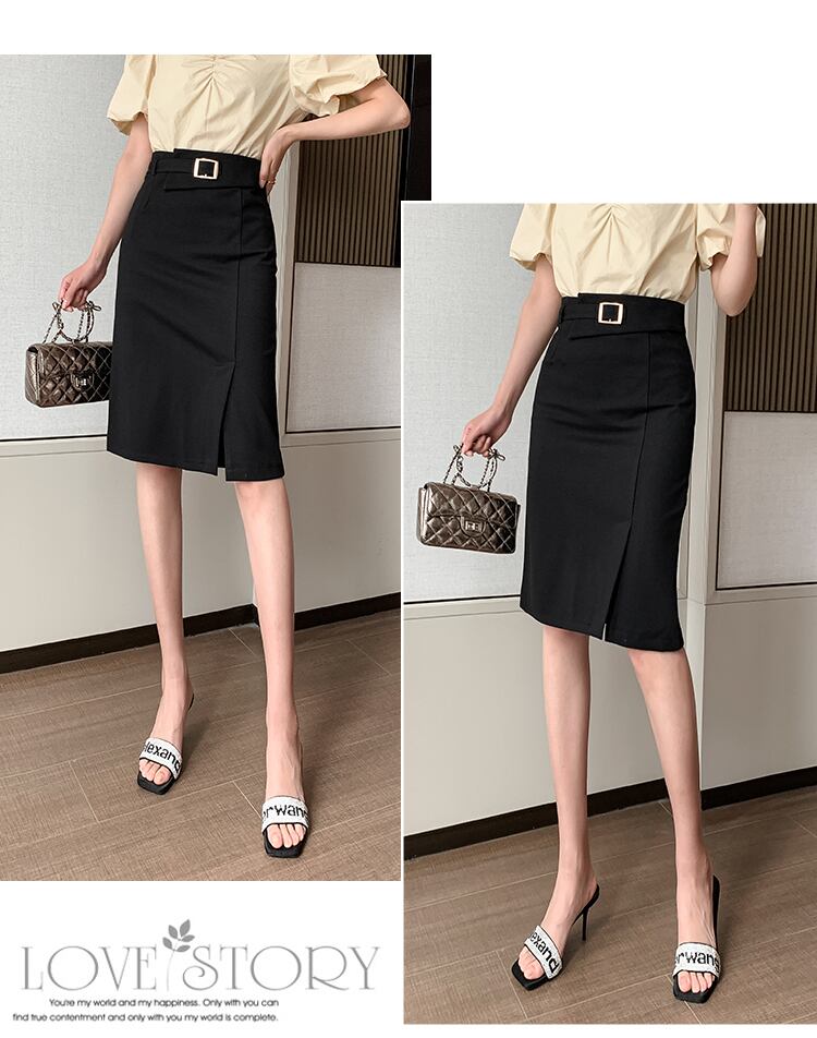 【bottoms】春夏OL通勤無地レディースファッションスリットハイウエストスカート