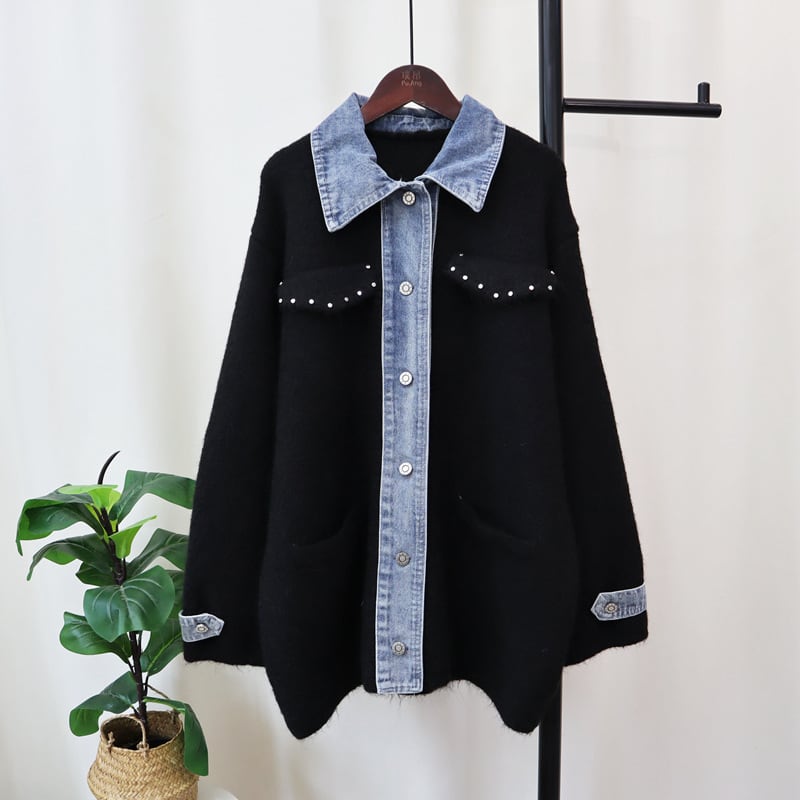 【outer】デニム切り替えニットカーデ　M25431