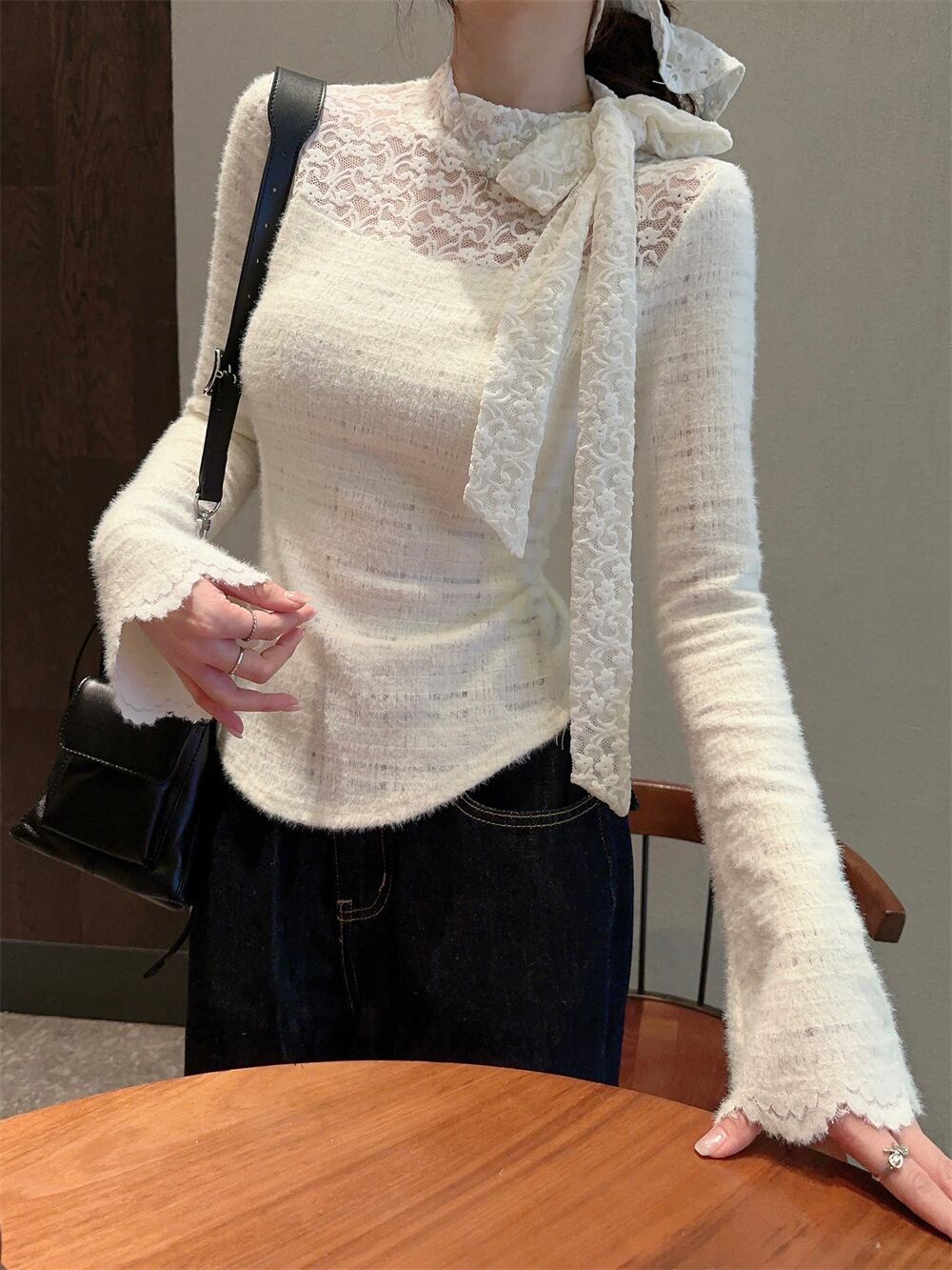 【tops】リボン付きレーストップス　M27058