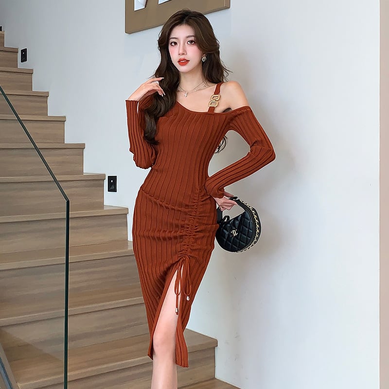 【dress】オフショルダーニットワンピース　M25521