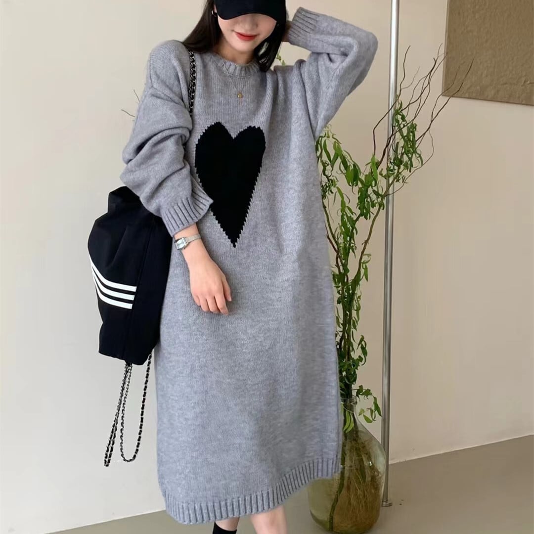 【dress】ハート柄ニットワンピース 　N2240